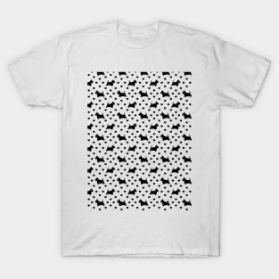 Black Scottie Dogs (Scottish Terriers) & Hearts on White Background T-Shirt